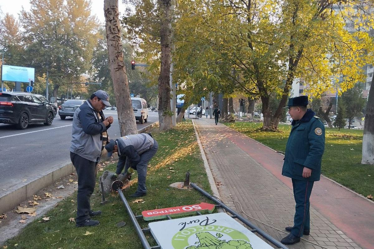 Toshkentda ikkinchi kundir reklama ob'ektlarini olib tashlash bo'yicha reyd davom etmoqda.